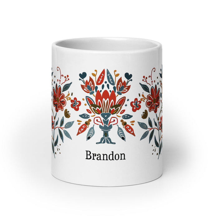 Brandon Exclusive Name Art Piece Home Office Work Coffee Mug Mexican Spanish Pride Gift Cup One-Of-A-Kind Calligraphy White Glossy Mug | B13 Mexicada