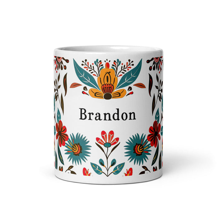 Brandon Exclusive Name Art Piece Home Office Work Coffee Mug Mexican Spanish Pride Gift Cup One-Of-A-Kind Calligraphy White Glossy Mug | B14 Mexicada