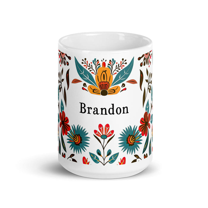 Brandon Exclusive Name Art Piece Home Office Work Coffee Mug Mexican Spanish Pride Gift Cup One-Of-A-Kind Calligraphy White Glossy Mug | B14 Mexicada