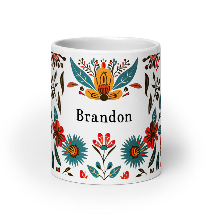 Brandon Exclusive Name Art Piece Home Office Work Coffee Mug Mexican Spanish Pride Gift Cup One-Of-A-Kind Calligraphy White Glossy Mug | B14 Mexicada