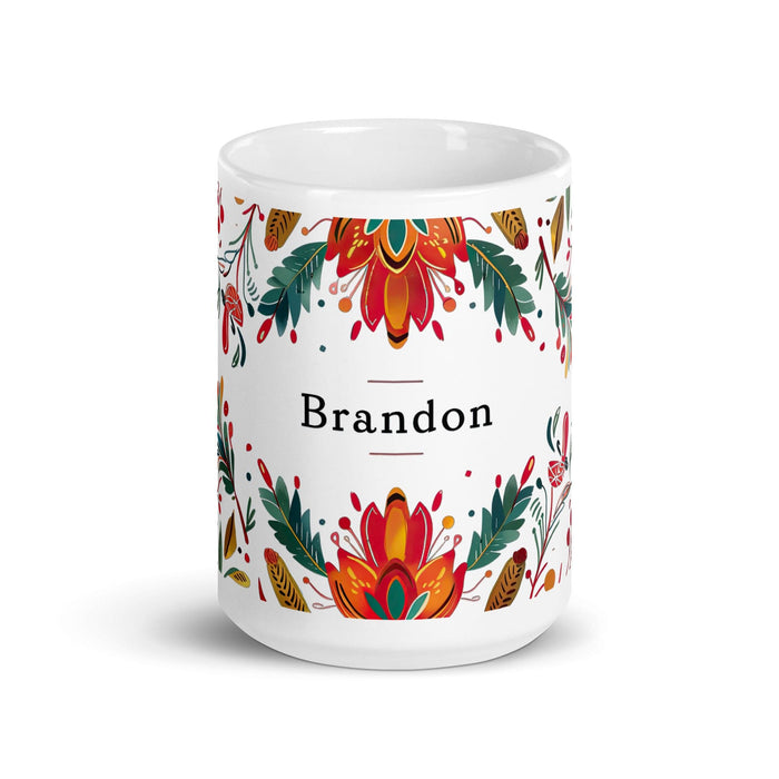 Brandon Exclusive Name Art Piece Home Office Work Coffee Mug Mexican Spanish Pride Gift Cup One-Of-A-Kind Calligraphy White Glossy Mug | B15 Mexicada