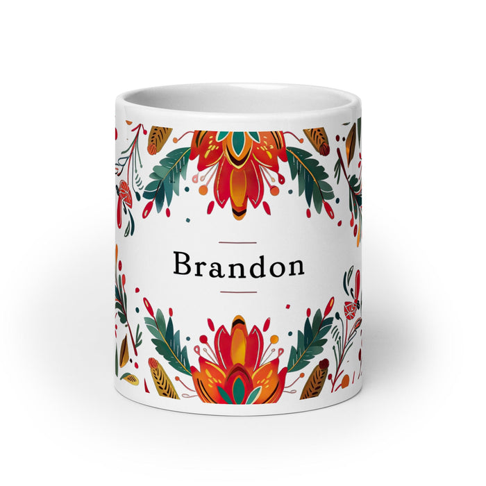 Brandon Exclusive Name Art Piece Home Office Work Coffee Mug Mexican Spanish Pride Gift Cup One-Of-A-Kind Calligraphy White Glossy Mug | B15 Mexicada