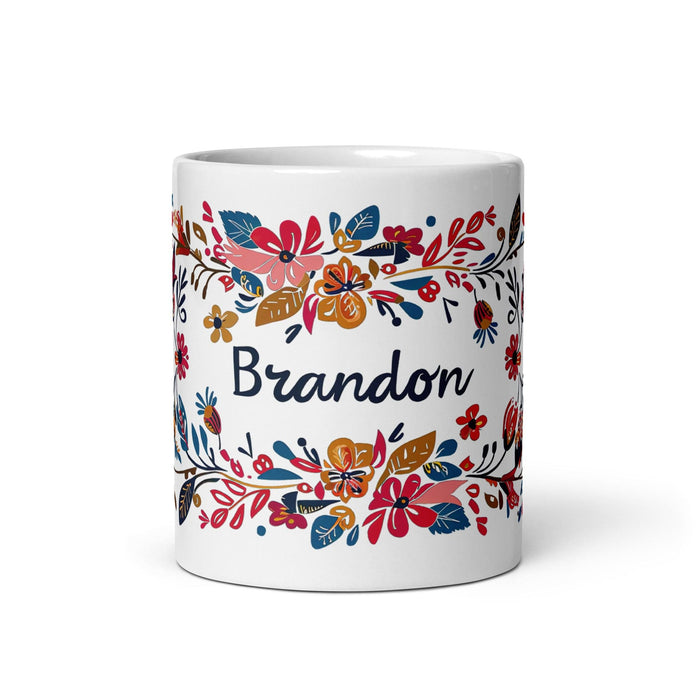 Brandon Exclusive Name Art Piece Home Office Work Coffee Mug Mexican Spanish Pride Gift Cup One-Of-A-Kind Calligraphy White Glossy Mug | B16 Mexicada