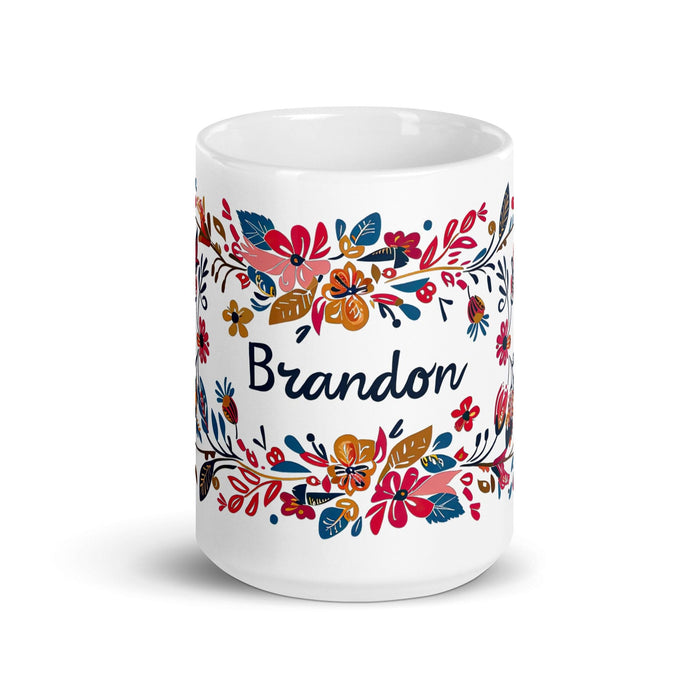 Brandon Exclusive Name Art Piece Home Office Work Coffee Mug Mexican Spanish Pride Gift Cup One-Of-A-Kind Calligraphy White Glossy Mug | B16 Mexicada