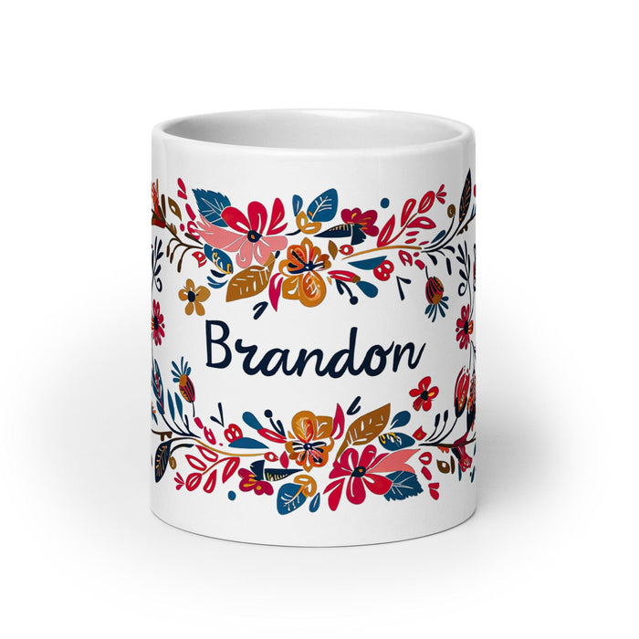 Brandon Exclusive Name Art Piece Home Office Work Coffee Mug Mexican Spanish Pride Gift Cup One-Of-A-Kind Calligraphy White Glossy Mug | B16 Mexicada