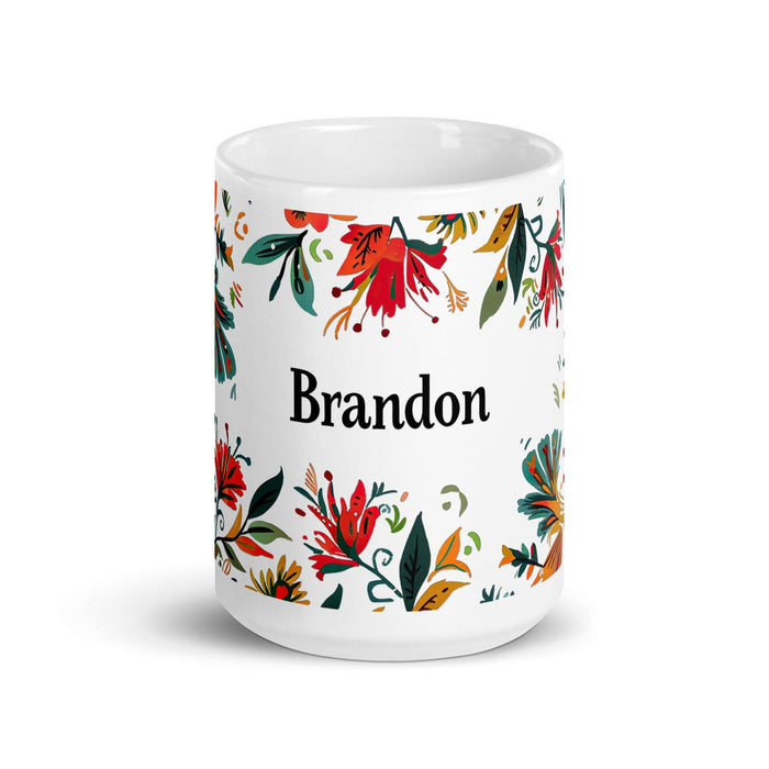 Brandon Exclusive Name Art Piece Home Office Work Coffee Mug Mexican Spanish Pride Gift Cup One-Of-A-Kind Calligraphy White Glossy Mug | B17 Mexicada