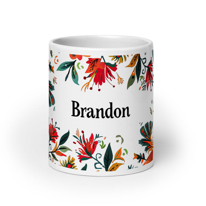 Brandon Exclusive Name Art Piece Home Office Work Coffee Mug Mexican Spanish Pride Gift Cup One-Of-A-Kind Calligraphy White Glossy Mug | B17 Mexicada