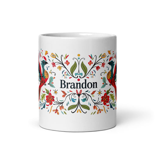 Brandon Exclusive Name Art Piece Home Office Work Coffee Mug Mexican Spanish Pride Gift Cup One-Of-A-Kind Calligraphy White Glossy Mug | B18 Mexicada