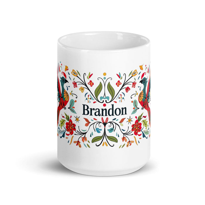 Brandon Exclusive Name Art Piece Home Office Work Coffee Mug Mexican Spanish Pride Gift Cup One-Of-A-Kind Calligraphy White Glossy Mug | B18 Mexicada