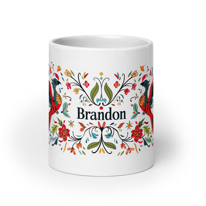 Brandon Exclusive Name Art Piece Home Office Work Coffee Mug Mexican Spanish Pride Gift Cup One-Of-A-Kind Calligraphy White Glossy Mug | B18 Mexicada