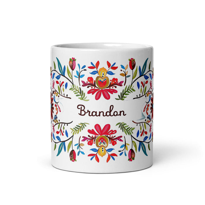 Brandon Exclusive Name Art Piece Home Office Work Coffee Mug Mexican Spanish Pride Gift Cup One-Of-A-Kind Calligraphy White Glossy Mug | B19 Mexicada