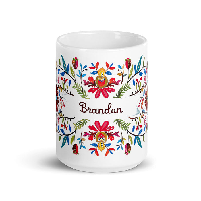 Brandon Exclusive Name Art Piece Home Office Work Coffee Mug Mexican Spanish Pride Gift Cup One-Of-A-Kind Calligraphy White Glossy Mug | B19 Mexicada