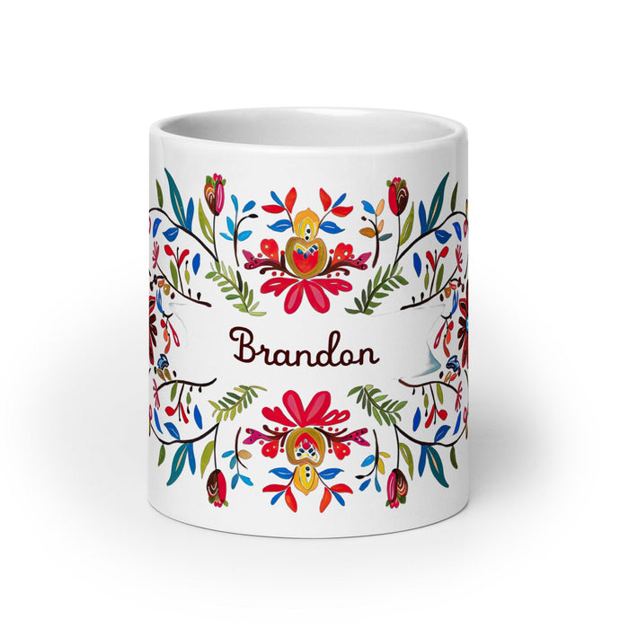 Brandon Exclusive Name Art Piece Home Office Work Coffee Mug Mexican Spanish Pride Gift Cup One-Of-A-Kind Calligraphy White Glossy Mug | B19 Mexicada