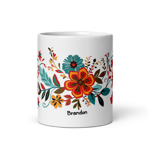 Brandon Exclusive Name Art Piece Home Office Work Coffee Mug Mexican Spanish Pride Gift Cup One-Of-A-Kind Calligraphy White Glossy Mug | B2 Mexicada