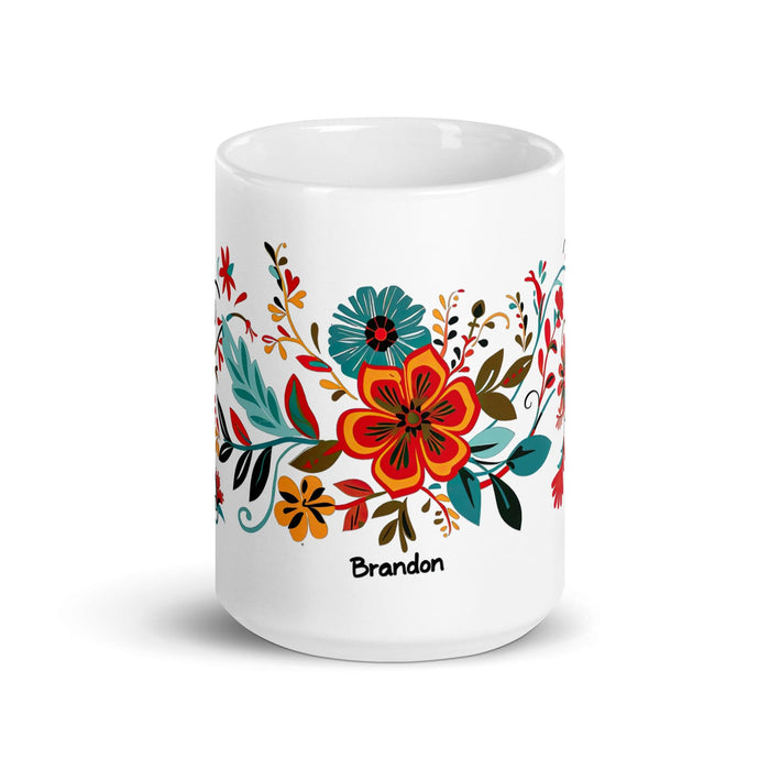 Brandon Exclusive Name Art Piece Home Office Work Coffee Mug Mexican Spanish Pride Gift Cup One-Of-A-Kind Calligraphy White Glossy Mug | B2 Mexicada