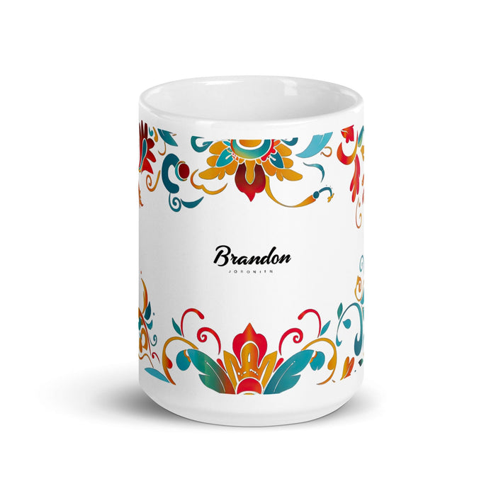 Brandon Exclusive Name Art Piece Home Office Work Coffee Mug Mexican Spanish Pride Gift Cup One-Of-A-Kind Calligraphy White Glossy Mug | B21 Mexicada