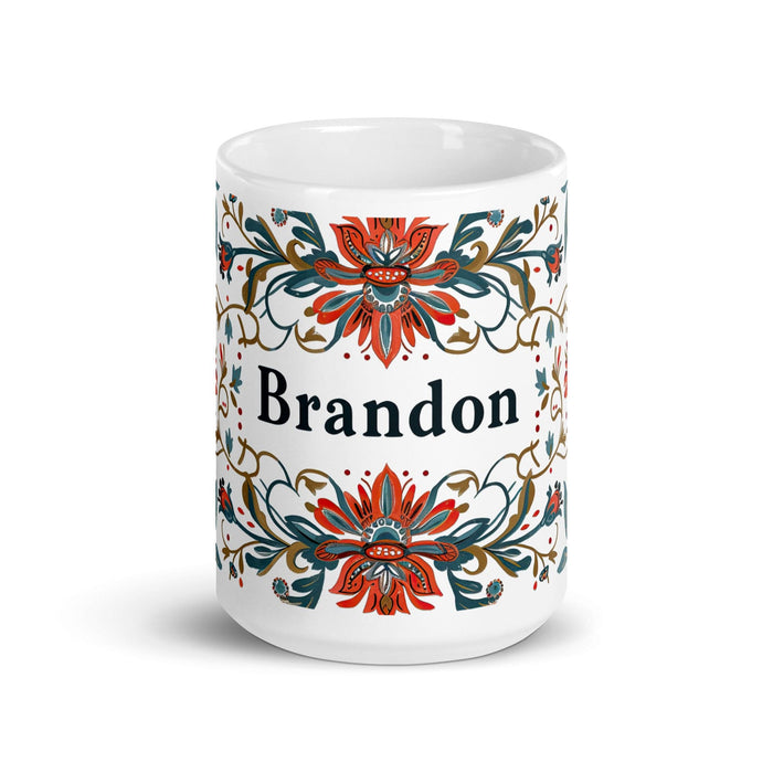 Brandon Exclusive Name Art Piece Home Office Work Coffee Mug Mexican Spanish Pride Gift Cup One-Of-A-Kind Calligraphy White Glossy Mug | B22 Mexicada