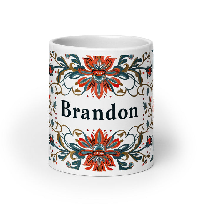 Brandon Exclusive Name Art Piece Home Office Work Coffee Mug Mexican Spanish Pride Gift Cup One-Of-A-Kind Calligraphy White Glossy Mug | B22 Mexicada