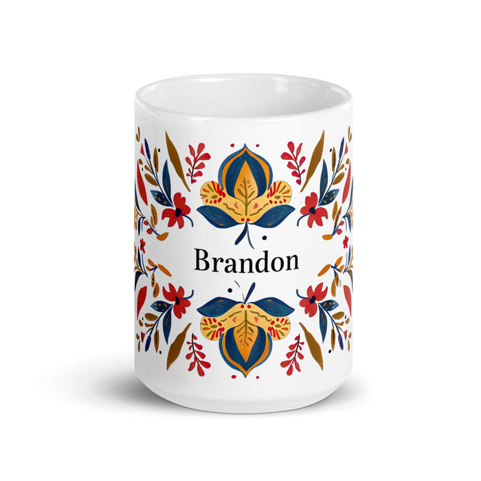 Brandon Exclusive Name Art Piece Home Office Work Coffee Mug Mexican Spanish Pride Gift Cup One-Of-A-Kind Calligraphy White Glossy Mug | B23 Mexicada