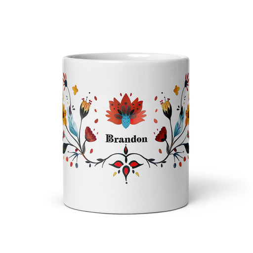 Brandon Exclusive Name Art Piece Home Office Work Coffee Mug Mexican Spanish Pride Gift Cup One-Of-A-Kind Calligraphy White Glossy Mug | B24 Mexicada