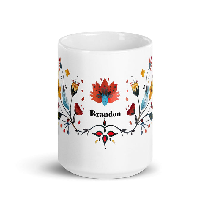 Brandon Exclusive Name Art Piece Home Office Work Coffee Mug Mexican Spanish Pride Gift Cup One-Of-A-Kind Calligraphy White Glossy Mug | B24 Mexicada