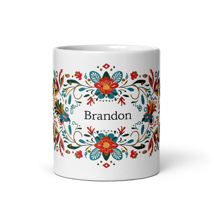 Brandon Exclusive Name Art Piece Home Office Work Coffee Mug Mexican Spanish Pride Gift Cup One-Of-A-Kind Calligraphy White Glossy Mug | B3 Mexicada