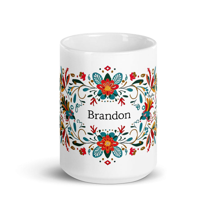 Brandon Exclusive Name Art Piece Home Office Work Coffee Mug Mexican Spanish Pride Gift Cup One-Of-A-Kind Calligraphy White Glossy Mug | B3 Mexicada