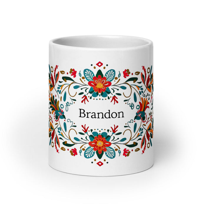 Brandon Exclusive Name Art Piece Home Office Work Coffee Mug Mexican Spanish Pride Gift Cup One-Of-A-Kind Calligraphy White Glossy Mug | B3 Mexicada