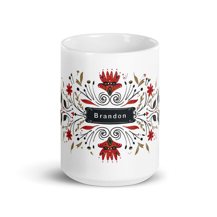 Brandon Exclusive Name Art Piece Home Office Work Coffee Mug Mexican Spanish Pride Gift Cup One-Of-A-Kind Calligraphy White Glossy Mug | B4 Mexicada