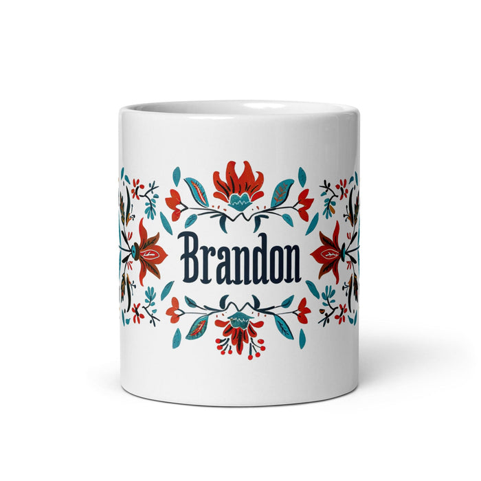 Brandon Exclusive Name Art Piece Home Office Work Coffee Mug Mexican Spanish Pride Gift Cup One-Of-A-Kind Calligraphy White Glossy Mug | B5 Mexicada