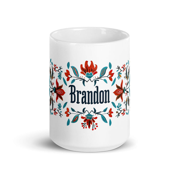 Brandon Exclusive Name Art Piece Home Office Work Coffee Mug Mexican Spanish Pride Gift Cup One-Of-A-Kind Calligraphy White Glossy Mug | B5 Mexicada