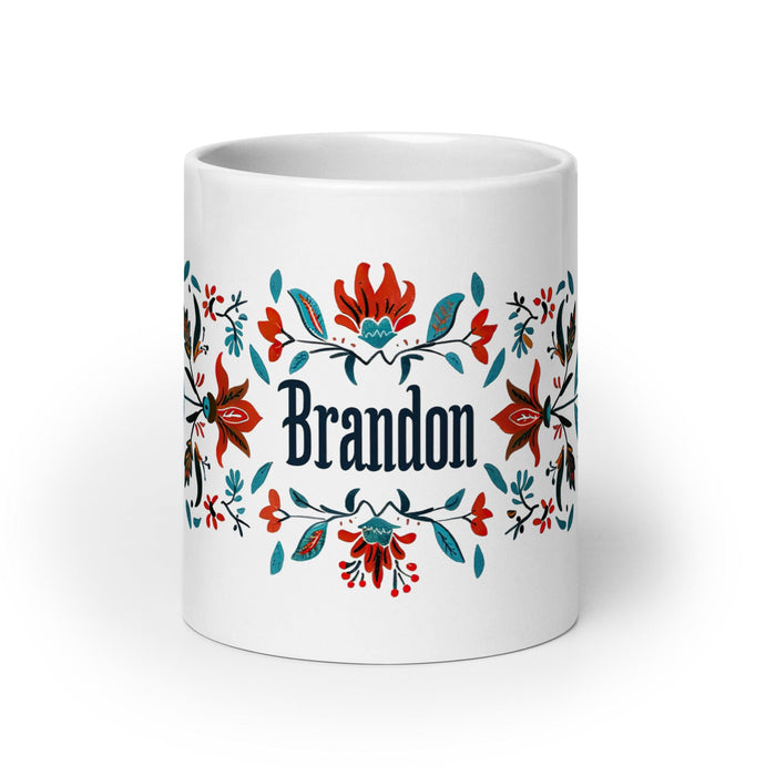 Brandon Exclusive Name Art Piece Home Office Work Coffee Mug Mexican Spanish Pride Gift Cup One-Of-A-Kind Calligraphy White Glossy Mug | B5 Mexicada