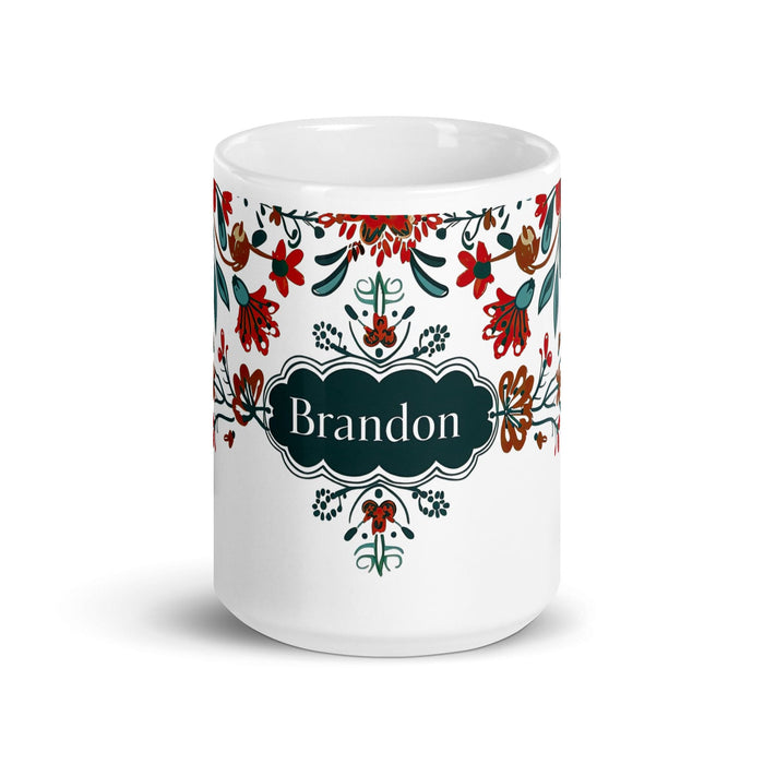 Brandon Exclusive Name Art Piece Home Office Work Coffee Mug Mexican Spanish Pride Gift Cup One-Of-A-Kind Calligraphy White Glossy Mug | B6 Mexicada