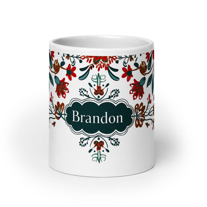 Brandon Exclusive Name Art Piece Home Office Work Coffee Mug Mexican Spanish Pride Gift Cup One-Of-A-Kind Calligraphy White Glossy Mug | B6 Mexicada