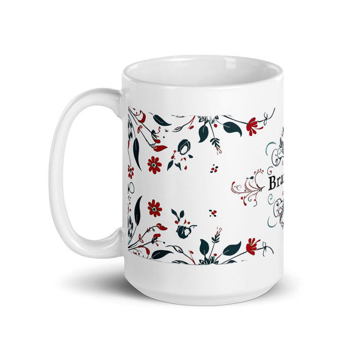 Brandon Exclusive Name Art Piece Home Office Work Coffee Mug Mexican Spanish Pride Gift Cup One-Of-A-Kind Calligraphy White Glossy Mug | B7 Mexicada