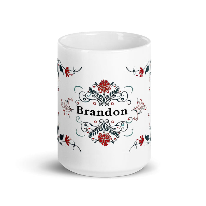 Brandon Exclusive Name Art Piece Home Office Work Coffee Mug Mexican Spanish Pride Gift Cup One-Of-A-Kind Calligraphy White Glossy Mug | B7 Mexicada