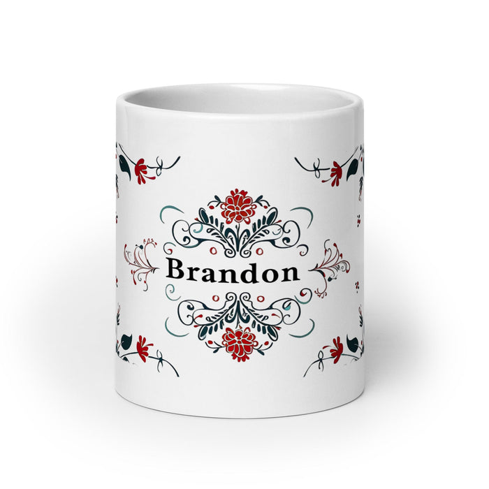 Brandon Exclusive Name Art Piece Home Office Work Coffee Mug Mexican Spanish Pride Gift Cup One-Of-A-Kind Calligraphy White Glossy Mug | B7 Mexicada