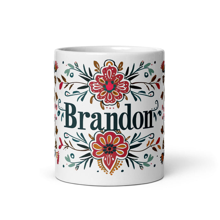 Brandon Exclusive Name Art Piece Home Office Work Coffee Mug Mexican Spanish Pride Gift Cup One-Of-A-Kind Calligraphy White Glossy Mug | B8 Mexicada