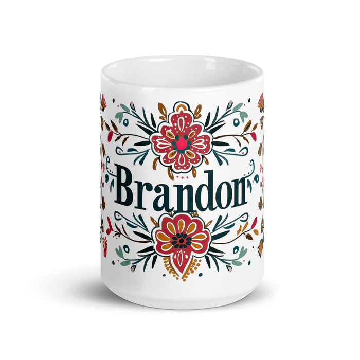 Brandon Exclusive Name Art Piece Home Office Work Coffee Mug Mexican Spanish Pride Gift Cup One-Of-A-Kind Calligraphy White Glossy Mug | B8 Mexicada