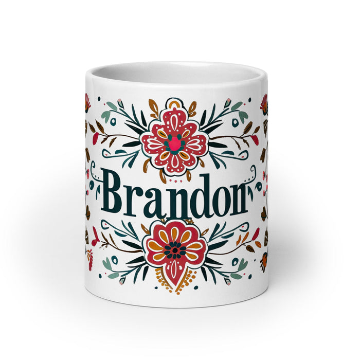 Brandon Exclusive Name Art Piece Home Office Work Coffee Mug Mexican Spanish Pride Gift Cup One-Of-A-Kind Calligraphy White Glossy Mug | B8 Mexicada