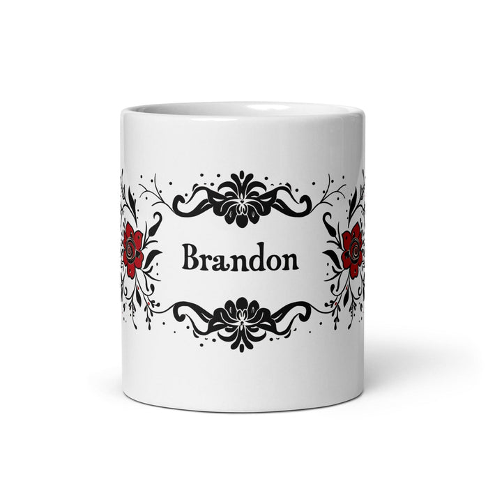 Brandon Exclusive Name Art Piece Home Office Work Coffee Mug Mexican Spanish Pride Gift Cup One-Of-A-Kind Calligraphy White Glossy Mug | B9 Mexicada