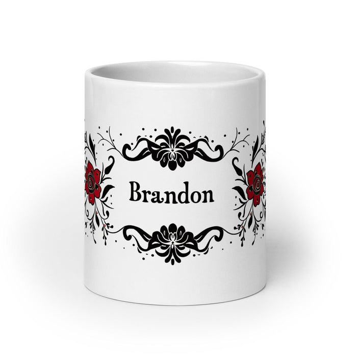 Brandon Exclusive Name Art Piece Home Office Work Coffee Mug Mexican Spanish Pride Gift Cup One-Of-A-Kind Calligraphy White Glossy Mug | B9 Mexicada