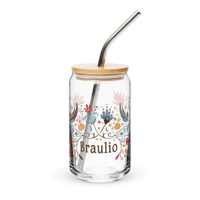 Braulio Exclusive Name Art Piece Can-Shaped Glass Home Office Work Mexican Spanish Pride Gift Cup One-Of-A-Kind Calligraphy Glass | B2 Mexicada 16 oz With Lid & Straw