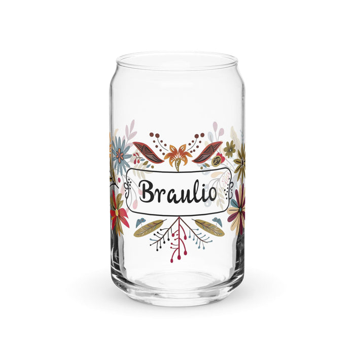 Braulio Exclusive Name Art Piece Can-Shaped Glass Home Office Work Mexican Spanish Pride Gift Cup One-Of-A-Kind Calligraphy Glass | B3 Mexicada 16 oz (No Lid No Straw)