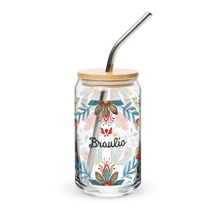 Braulio Exclusive Name Art Piece Can-Shaped Glass Home Office Work Mexican Spanish Pride Gift Cup One-Of-A-Kind Calligraphy Glass | B5 Mexicada 16 oz With Lid & Straw