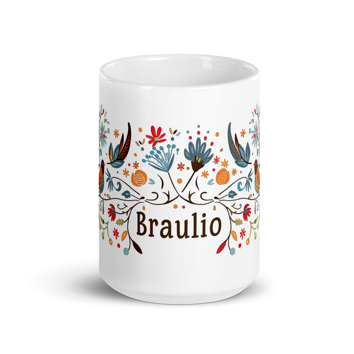 Braulio Exclusive Name Art Piece Home Office Work Coffee Mug Mexican Spanish Pride Gift Cup One-Of-A-Kind Calligraphy White Glossy Mug | B2 Mexicada