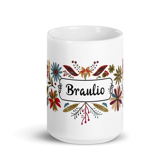 Braulio Exclusive Name Art Piece Home Office Work Coffee Mug Mexican Spanish Pride Gift Cup One-Of-A-Kind Calligraphy White Glossy Mug | B3 Mexicada