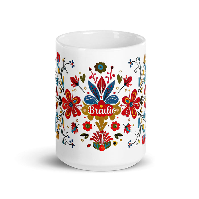 Braulio Exclusive Name Art Piece Home Office Work Coffee Mug Mexican Spanish Pride Gift Cup One-Of-A-Kind Calligraphy White Glossy Mug | B32 Mexicada