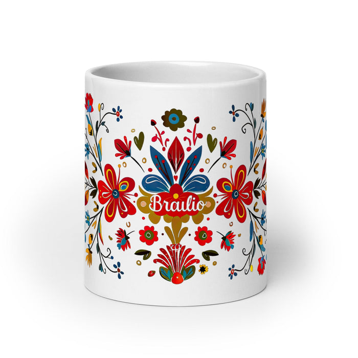 Braulio Exclusive Name Art Piece Home Office Work Coffee Mug Mexican Spanish Pride Gift Cup One-Of-A-Kind Calligraphy White Glossy Mug | B32 Mexicada