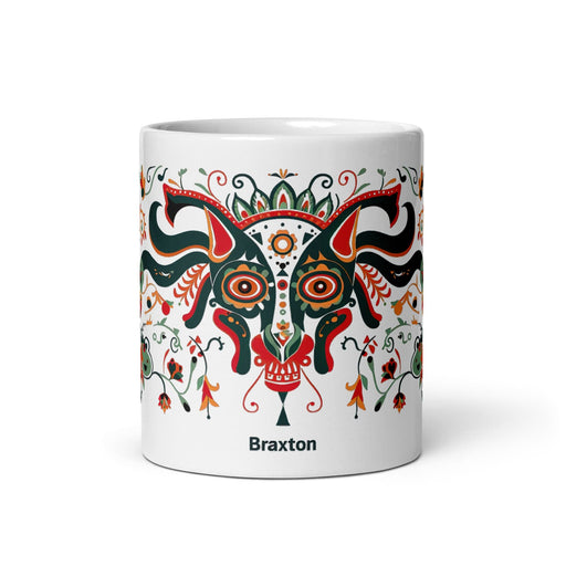 Braxton Exclusive Name Art Piece Home Office Work Coffee Mug Mexican Spanish Pride Gift Cup One-Of-A-Kind Calligraphy White Glossy Mug | B12 Mexicada